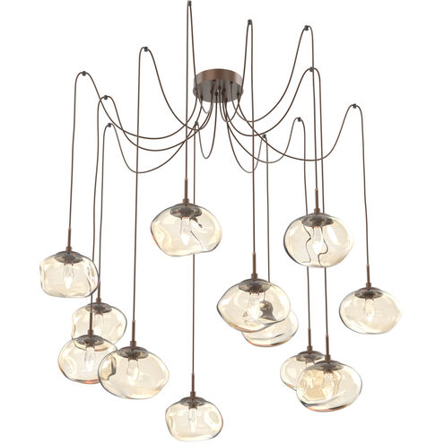 Nova LED 19 inch Burnished Bronze Swag Multi-Pendant Ceiling Light in 3000K LED, Geo Inner - Amber Outer