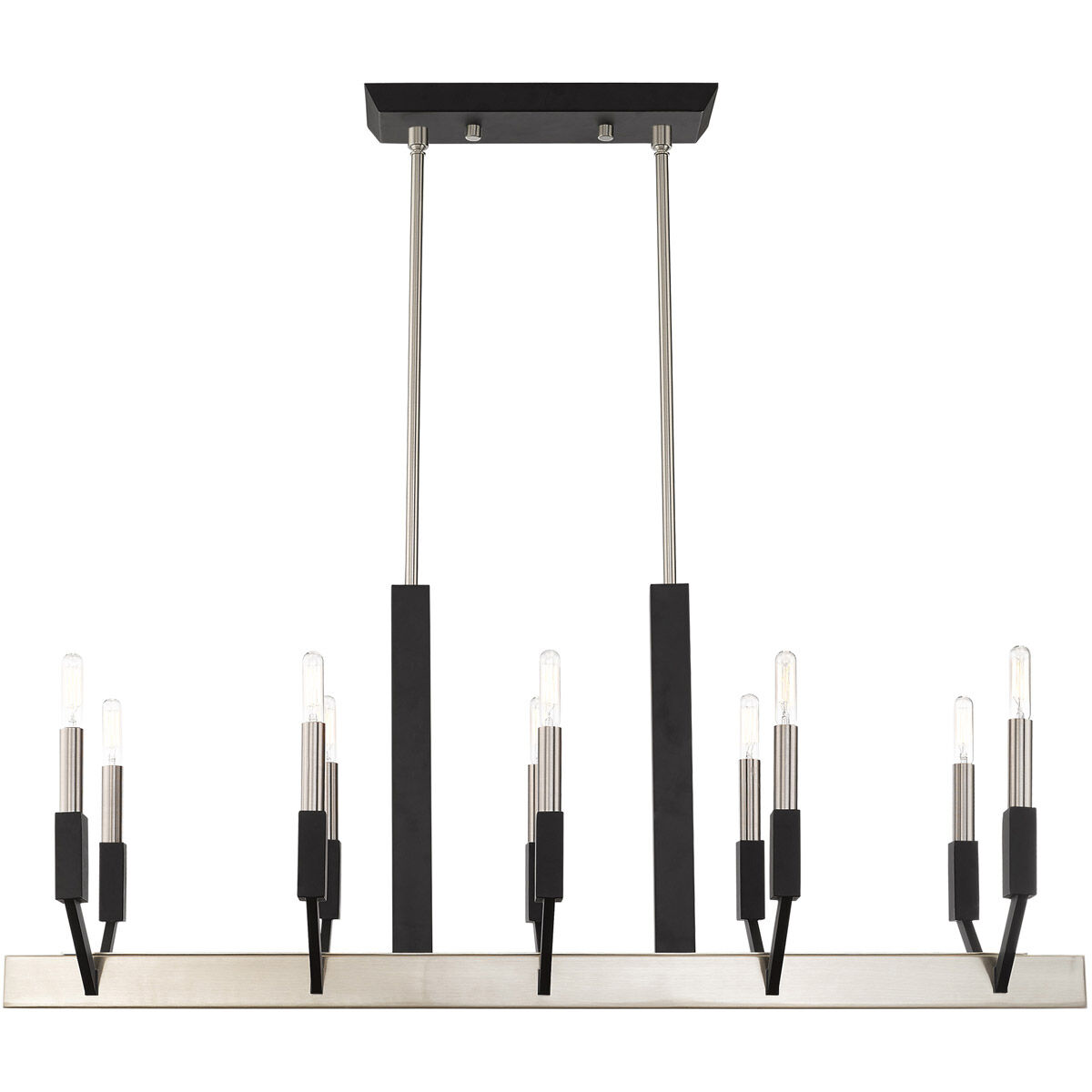 Beckett 10 Light 40 inch Brushed Nickel & Black Linear Chandelier Ceiling Light