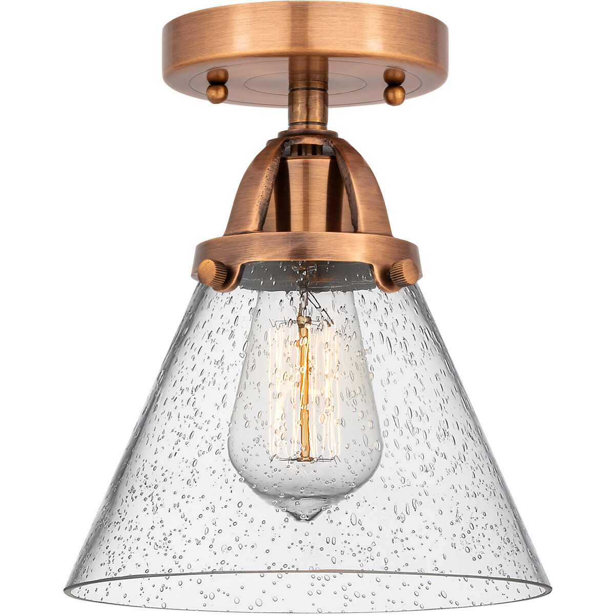 Nouveau 2 Large Cone 1 Light 8 inch Antique Copper Semi-Flush Mount Ceiling Light in Seedy Glass