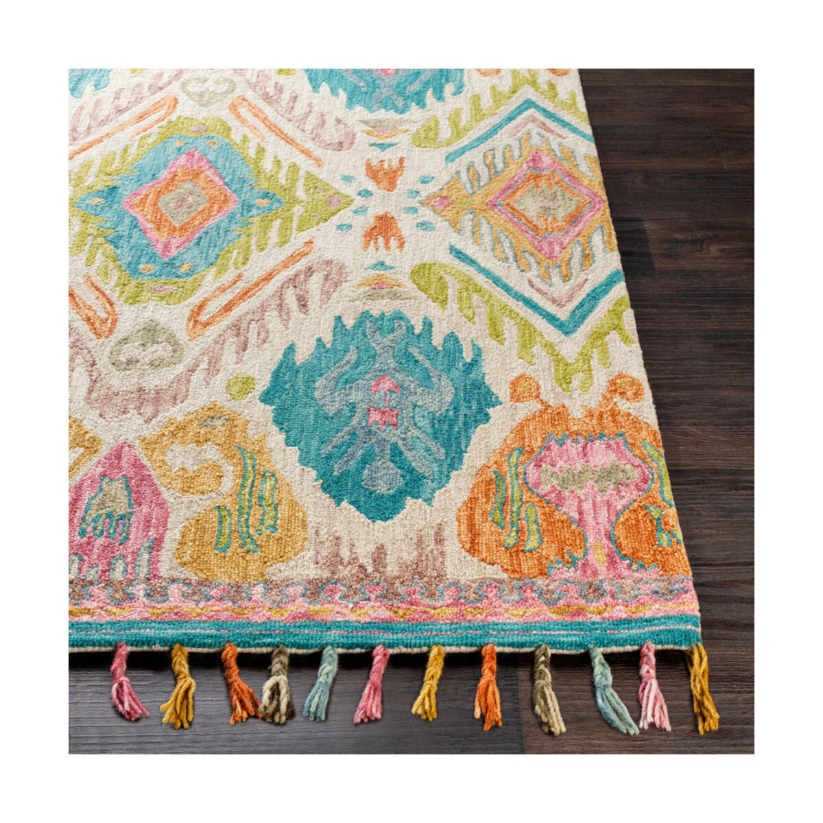 Bonifate 36 X 24 inch Teal/Pale Pink/Rose/Khaki/Saffron/Burnt Orange Rugs, Rectangle