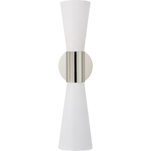 AERIN Clarkson 2 Light 4.5 inch Polished Nickel Narrow Sconce Wall Light in White, Polished Nickel and White, Medium