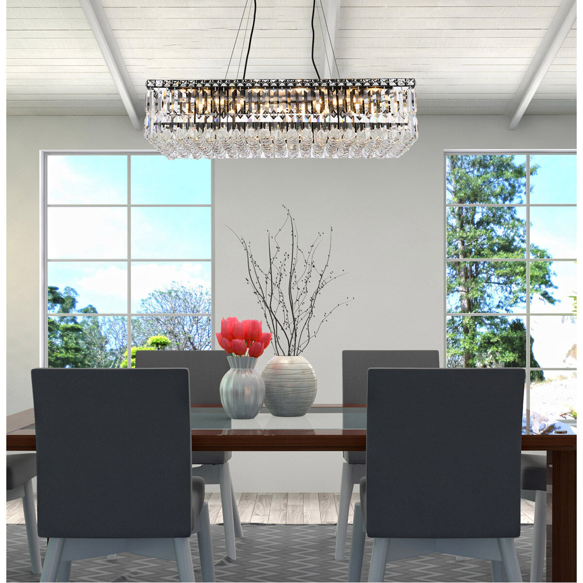 Maxime 16 Light 32 inch Black and Clear Linear Chandelier Ceiling Light in Royal Cut
