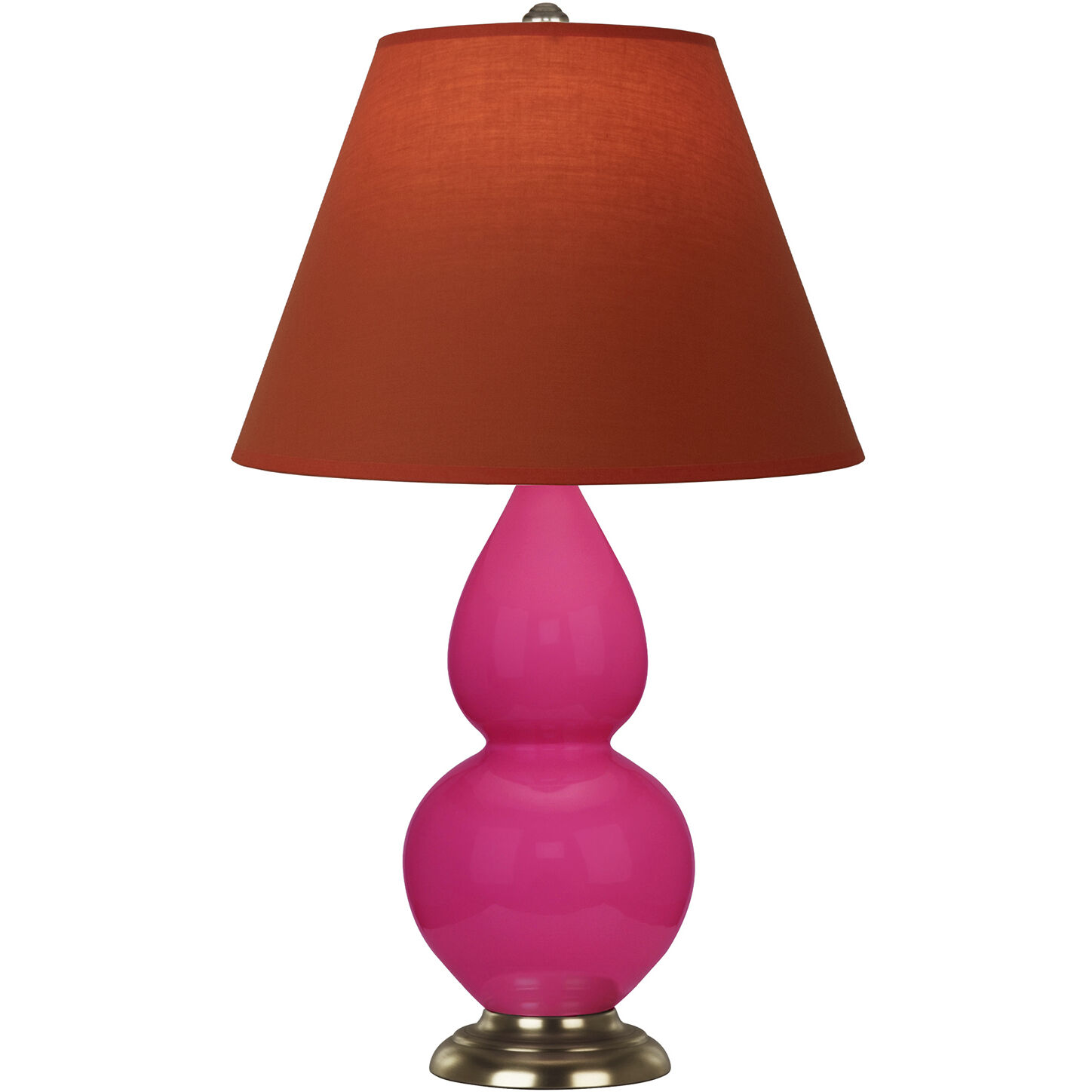 Small Double Gourd 22.75 inch 150 watt Razzle Rose Glazed Ceramic with Antique Natural Brass Accent Lamp Portable Light in Tangerine with Taupe