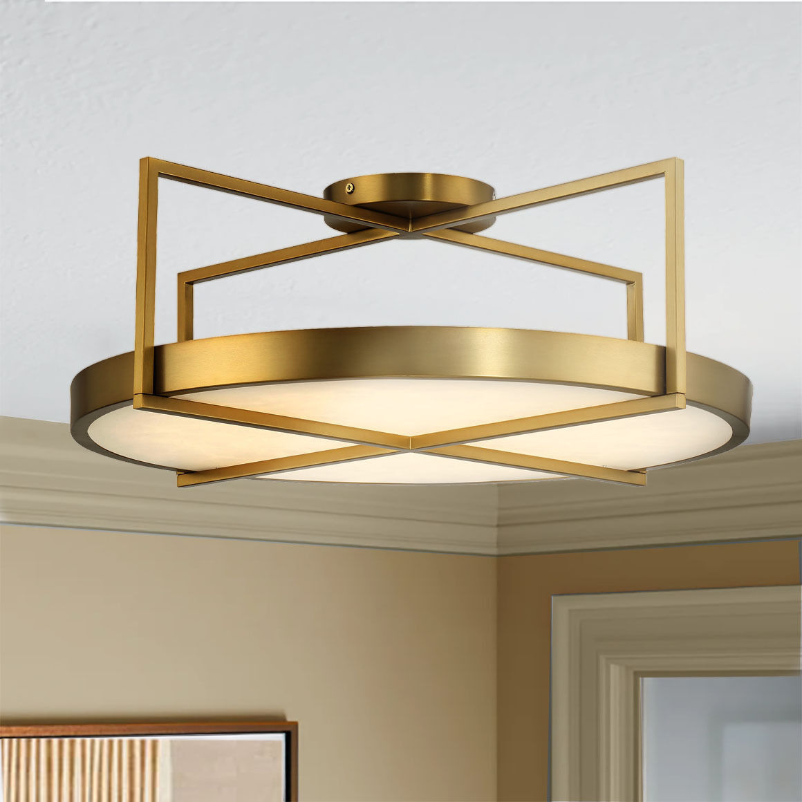 Boada LED 24 inch Soft Brass Semi Flush Mount Ceiling Light