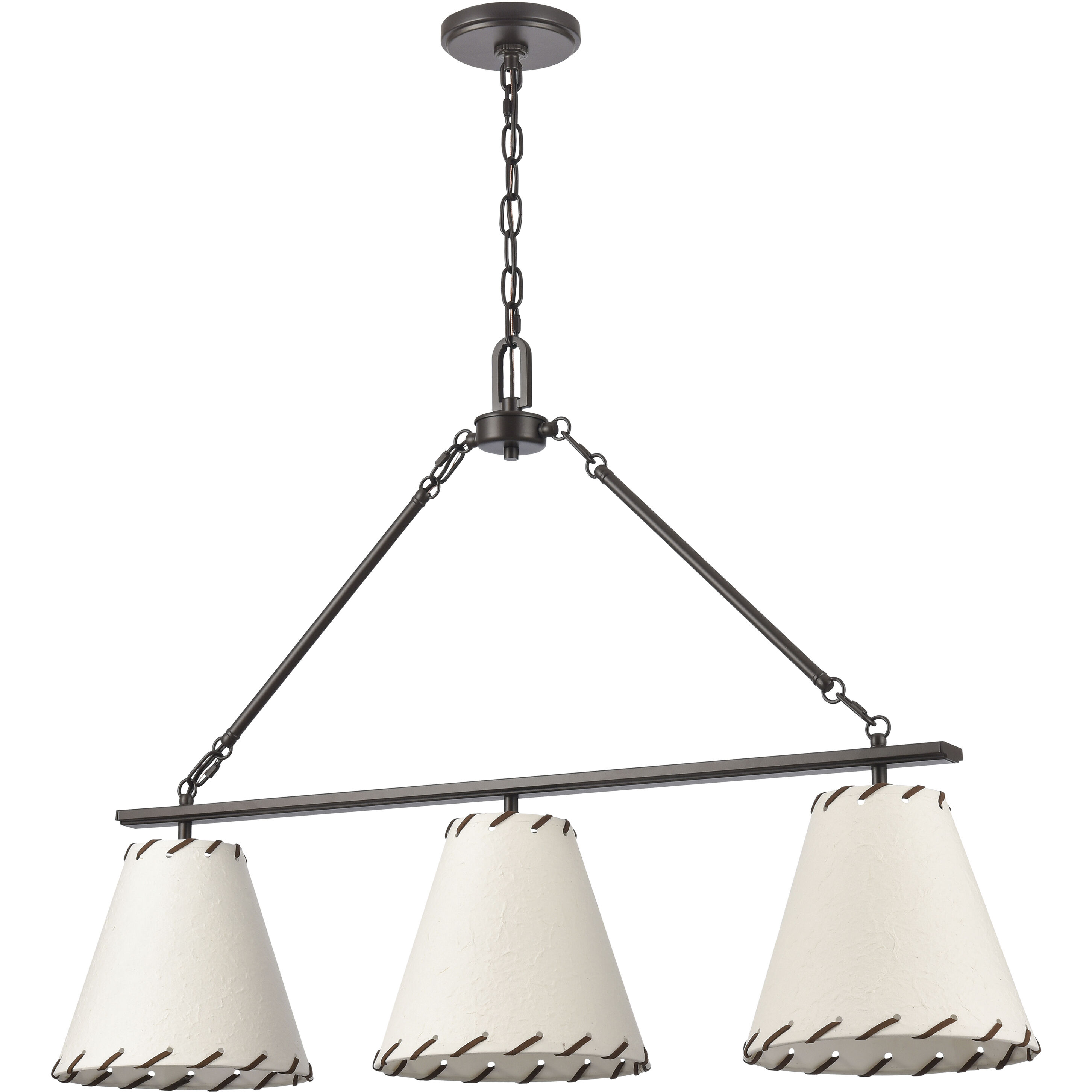 Marion 3 Light 36 inch Oil Rubbed Bronze with Natural Linear Chandelier Ceiling Light