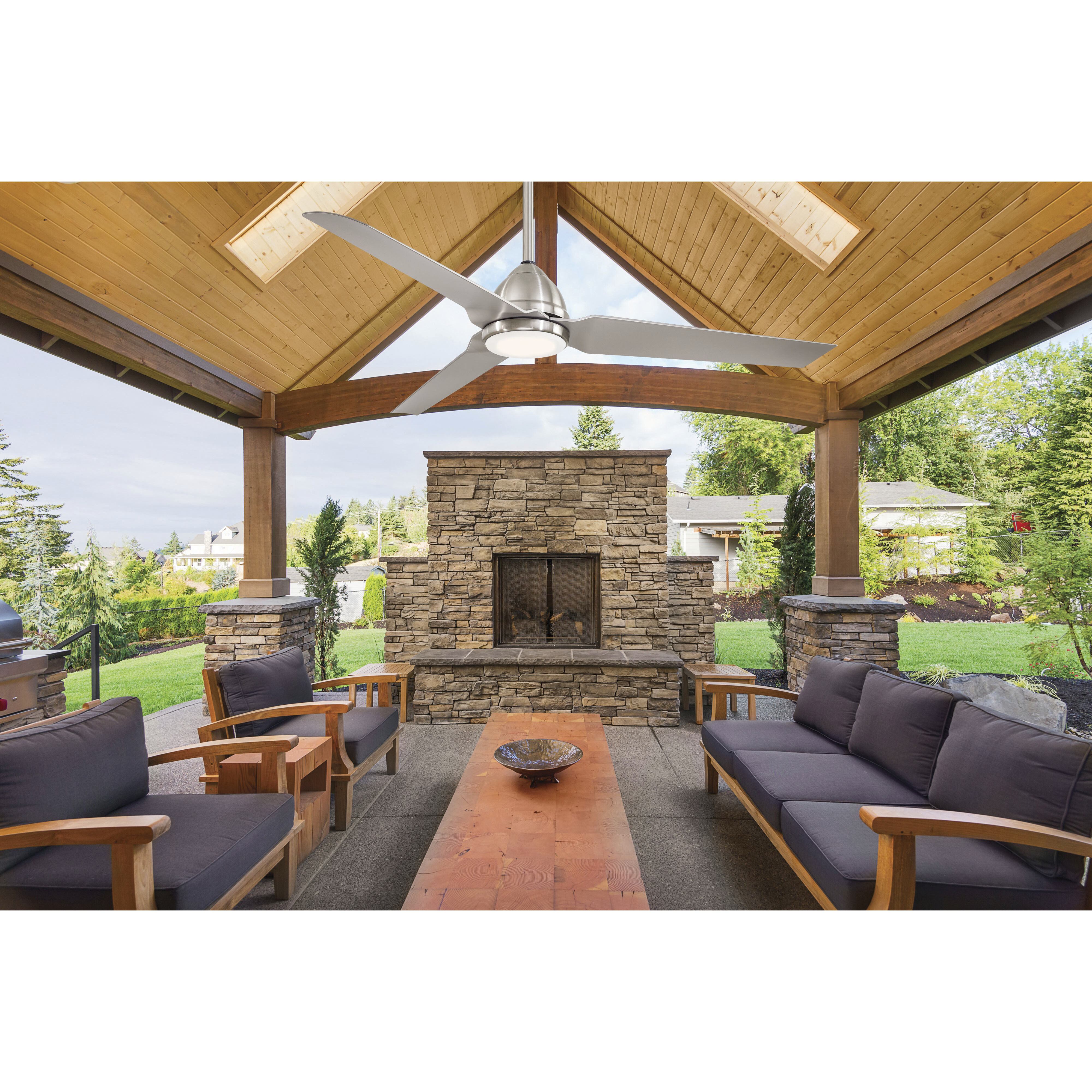 Java 54 inch Brushed Nickel Wet with Silver Blades Outdoor Ceiling Fan