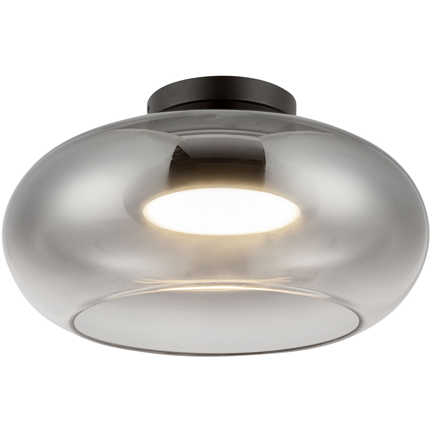 Trinity LED 14.25 inch Black/Smoked Semi-Flush Mount Ceiling Light in Smoked Glass