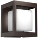 Square Box LED Statuary Bronze Outdoor Sconce in Opal with Hammered Texture, Square Box