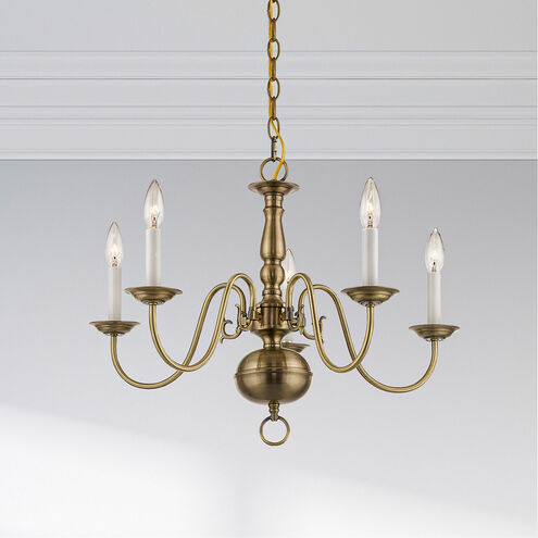 Williamsburgh 5 Light 24 inch Antique Brass Chandelier Ceiling Light