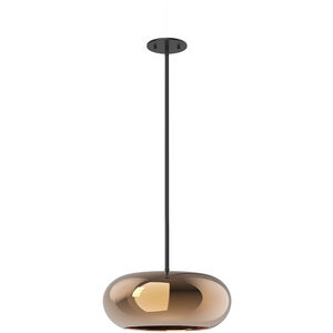 Trinity LED 14 inch Black/Copper Pendant Ceiling Light in Copper Glass