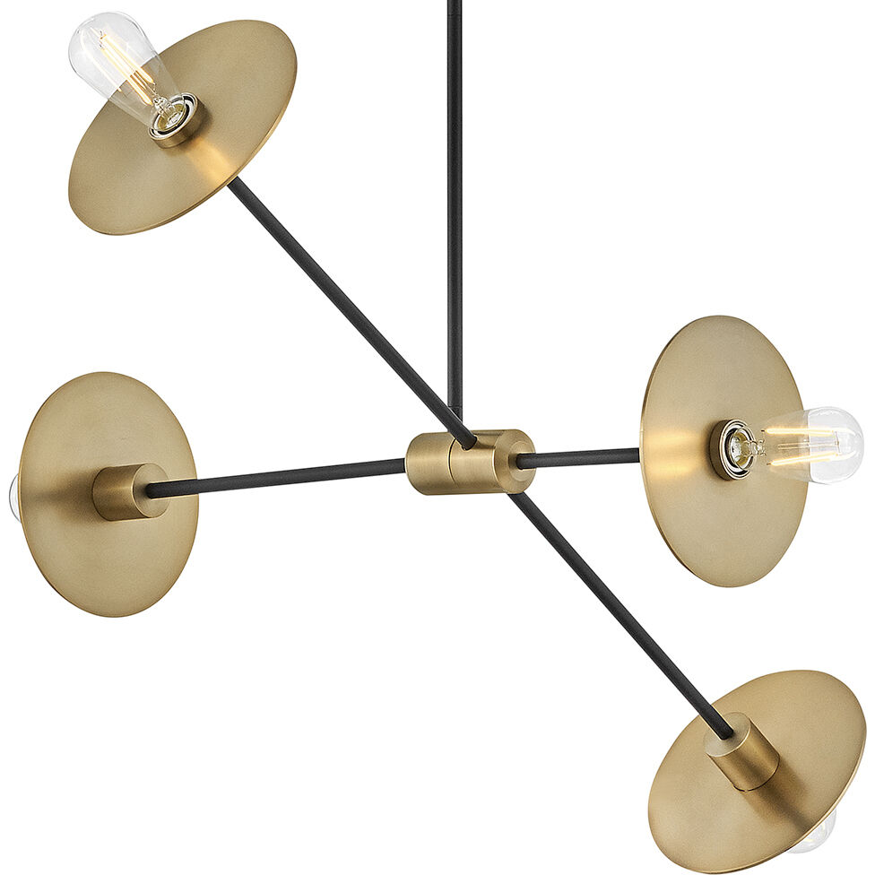 Lulu 4 Light 35.75 inch Lacquered Brass with Black Chandelier Ceiling Light