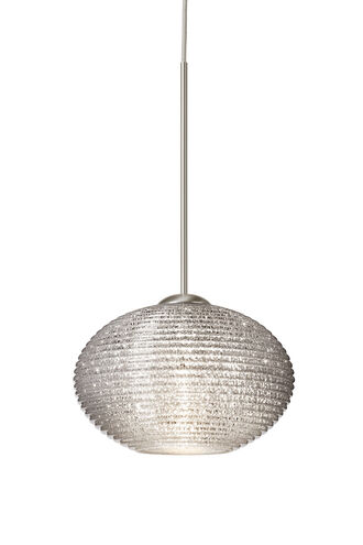 Lasso 1 Light Satin Nickel Pendant Ceiling Light in Glitter Glass, Halogen