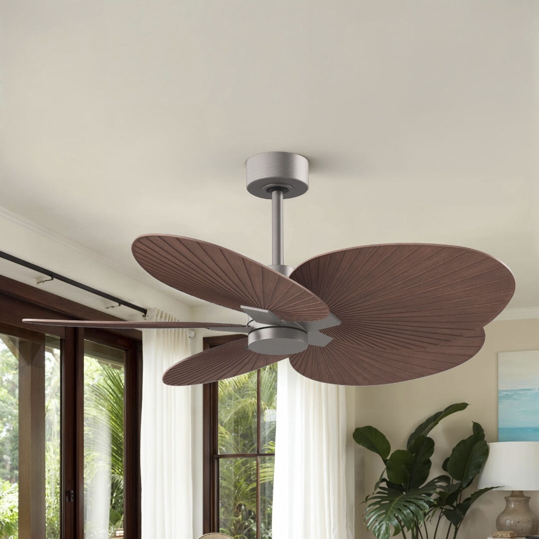 Atlas Alessandra Tropical 48 inch Brushed Nickel with Walnut Tone Blades Ceiling Fan