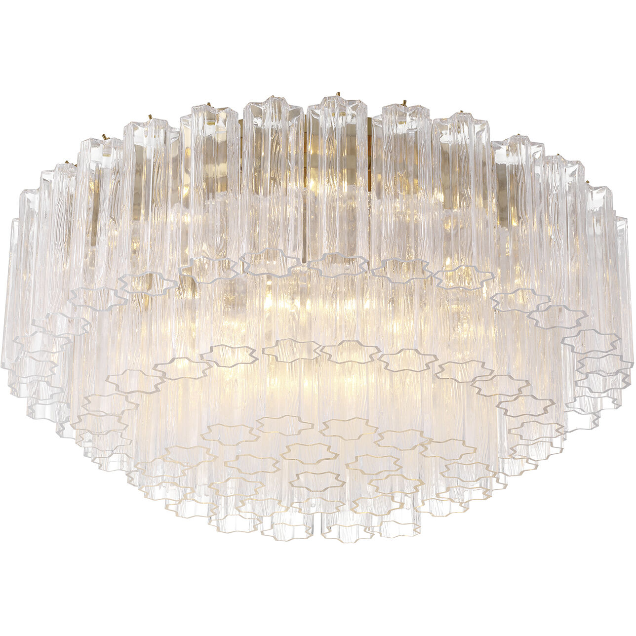 Addis 16 Light 32 inch Aged Brass Flush Ceiling Light in Tronchi Glass Clear