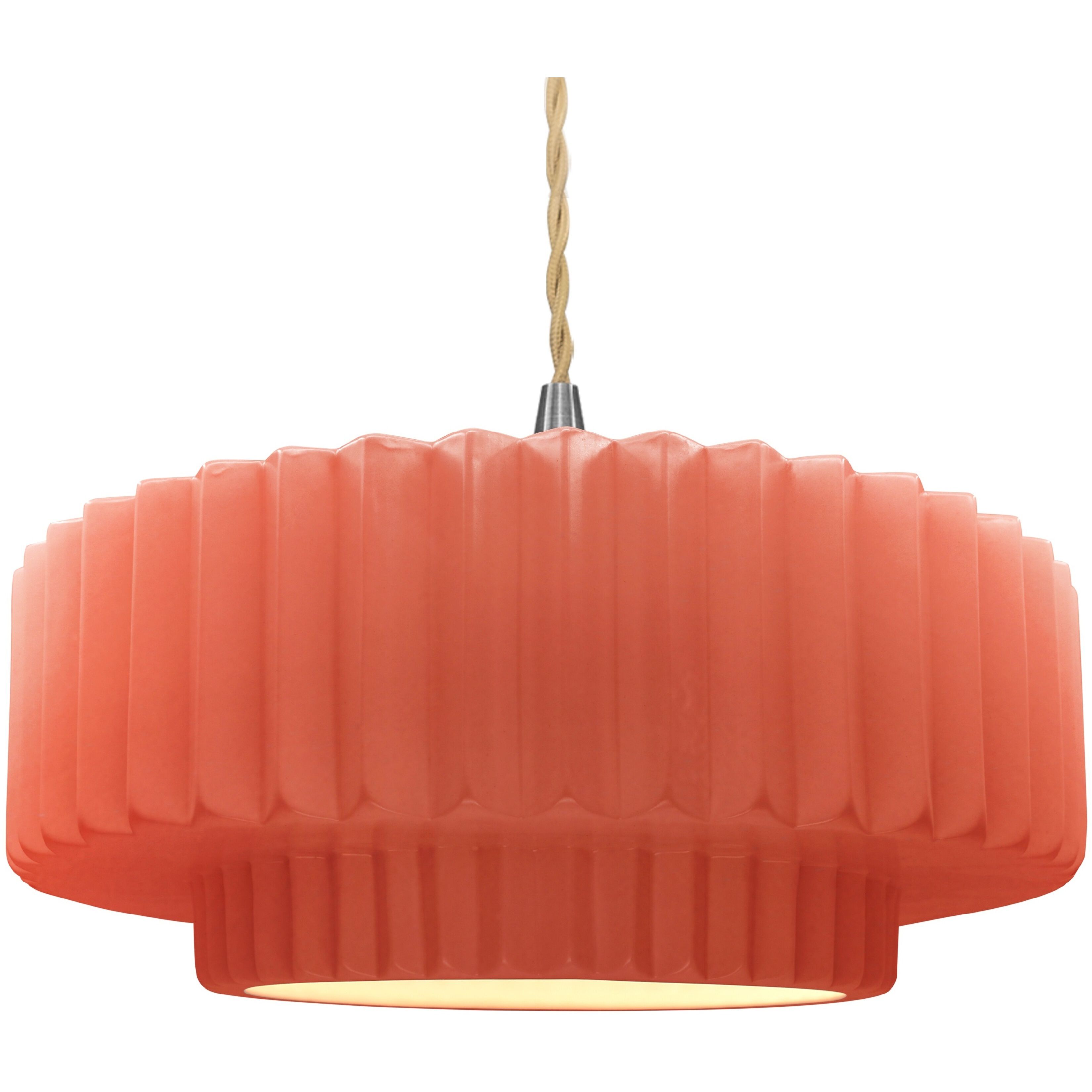 Radiance Collection - Pleated Tier Pendant Ceiling Light in Brushed Nickel, Dedicated LED, Beige Twist Cord, Gloss Blush, 16.25W x 6H, Form+Finish+Function
