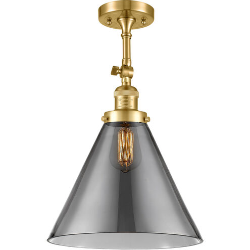 Franklin Restoration X-Large Cone LED 12 inch Satin Gold Semi-Flush Mount Ceiling Light in Plated Smoke Glass, Franklin Restoration