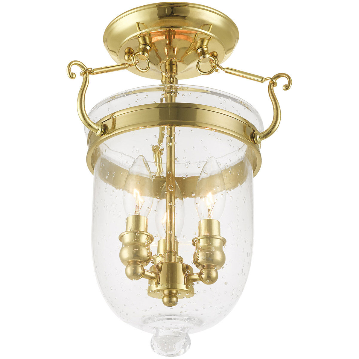 Jefferson 3 Light 10 inch Polished Brass Semi-Flush Mount Ceiling Light