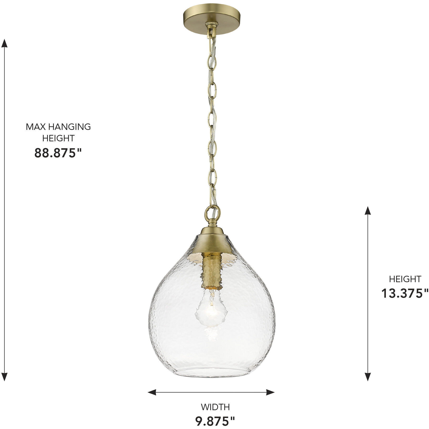 Ariella 1 Light 9.88 inch Brushed Champagne Brass Pendant Ceiling Light in Clear Hammered, Small