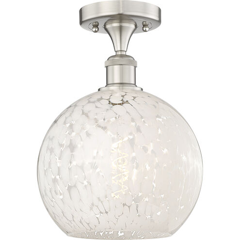 Edison White Mouchette 1 Light 10 inch Brushed Satin Nickel Semi-Flush Mount Ceiling Light