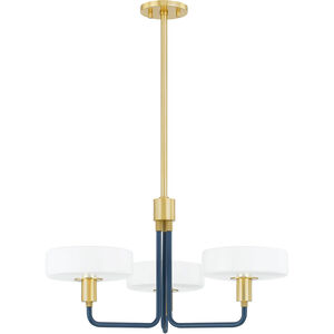 Aston 3 Light 24.25 inch Aged Brass/Slate Blue Chandelier Ceiling Light