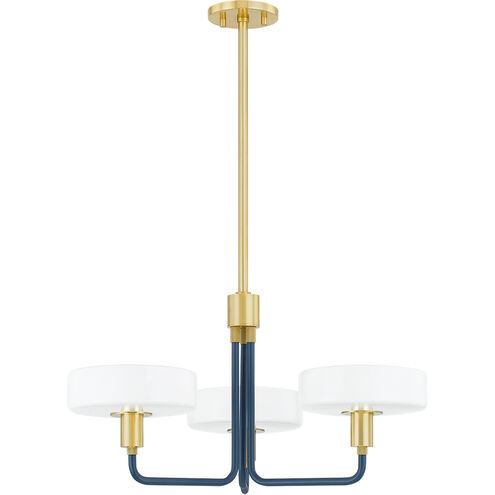 Aston 3 Light 24.25 inch Aged Brass/Slate Blue Chandelier Ceiling Light