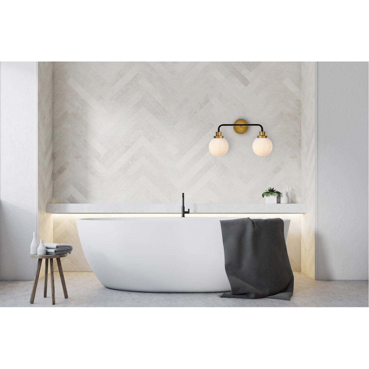 Hanson 2 Light 19 inch Black and Brass Bath Sconce Wall Light