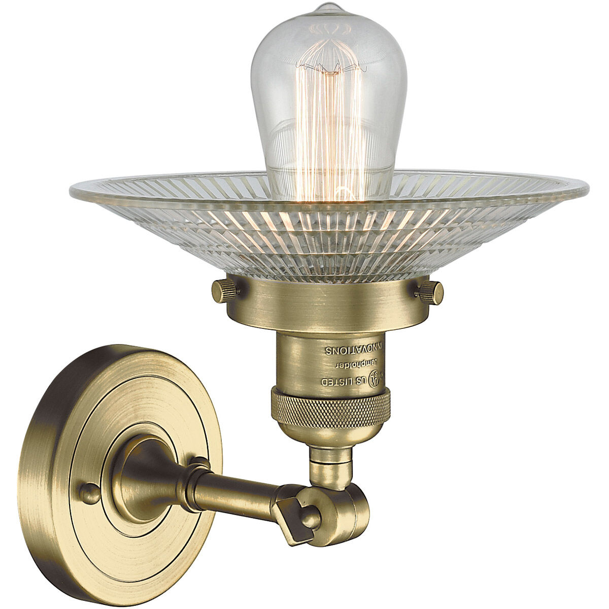 Franklin Restoration Halophane LED 9 inch Antique Brass Sconce Wall Light in Clear Halophane Glass, Franklin Restoration