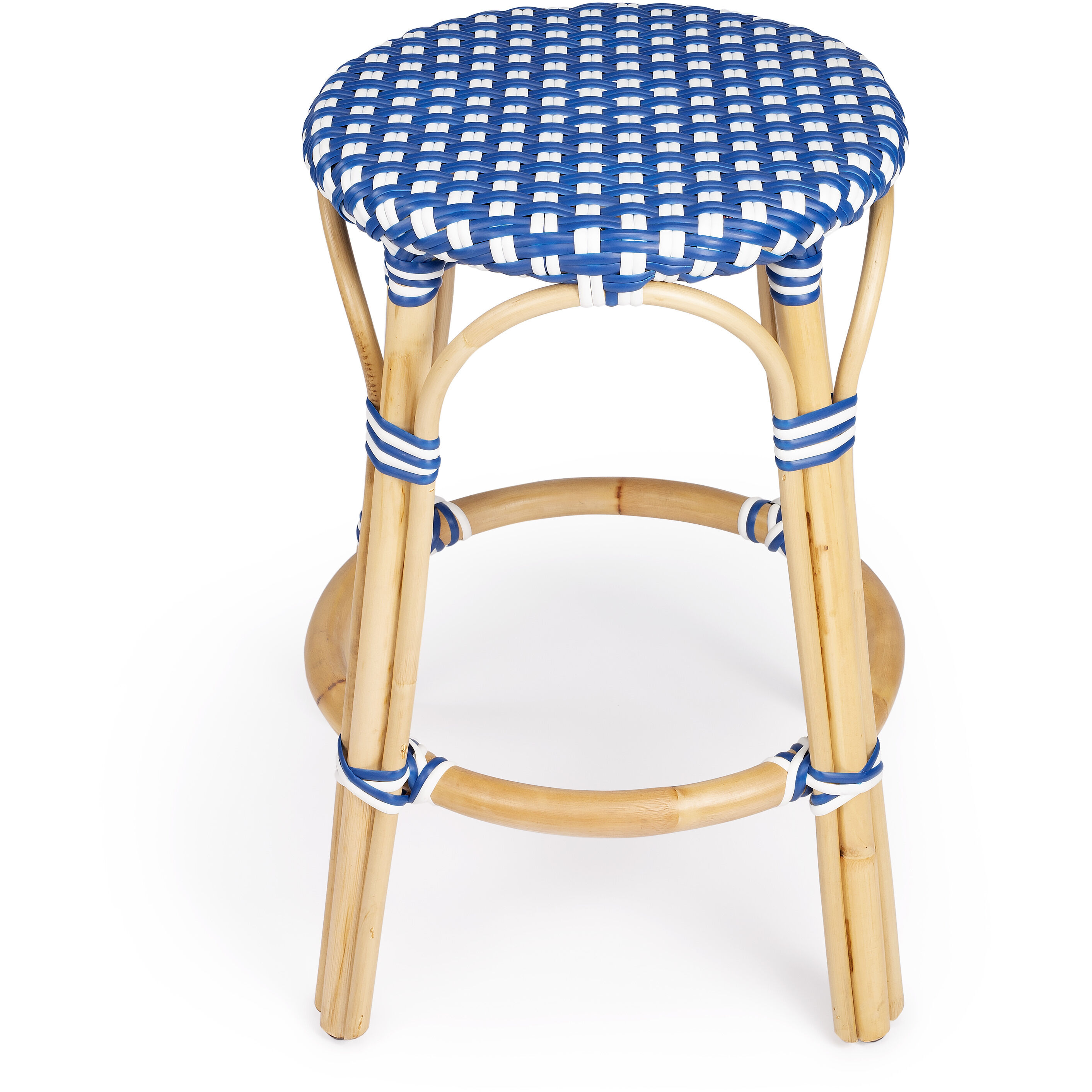 Tobias Blue & White Rattan Bar Stool