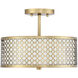 Modern 2 Light 13 inch Natural Brass Semi-Flush Ceiling Light
