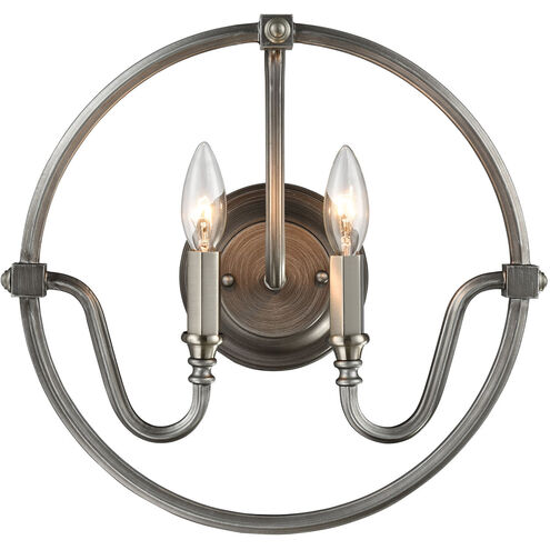 Burke 2 Light 15 inch Brushed Nickel with Weathered Zinc Sconce Wall Light