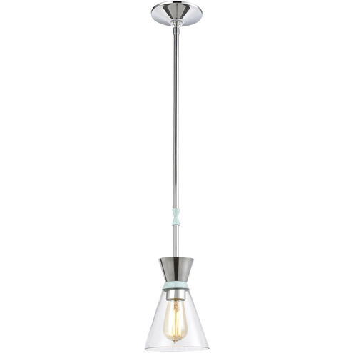 Modley 1 Light 6 inch Polished Chrome with Aqua and Clear Mini Pendant Ceiling Light