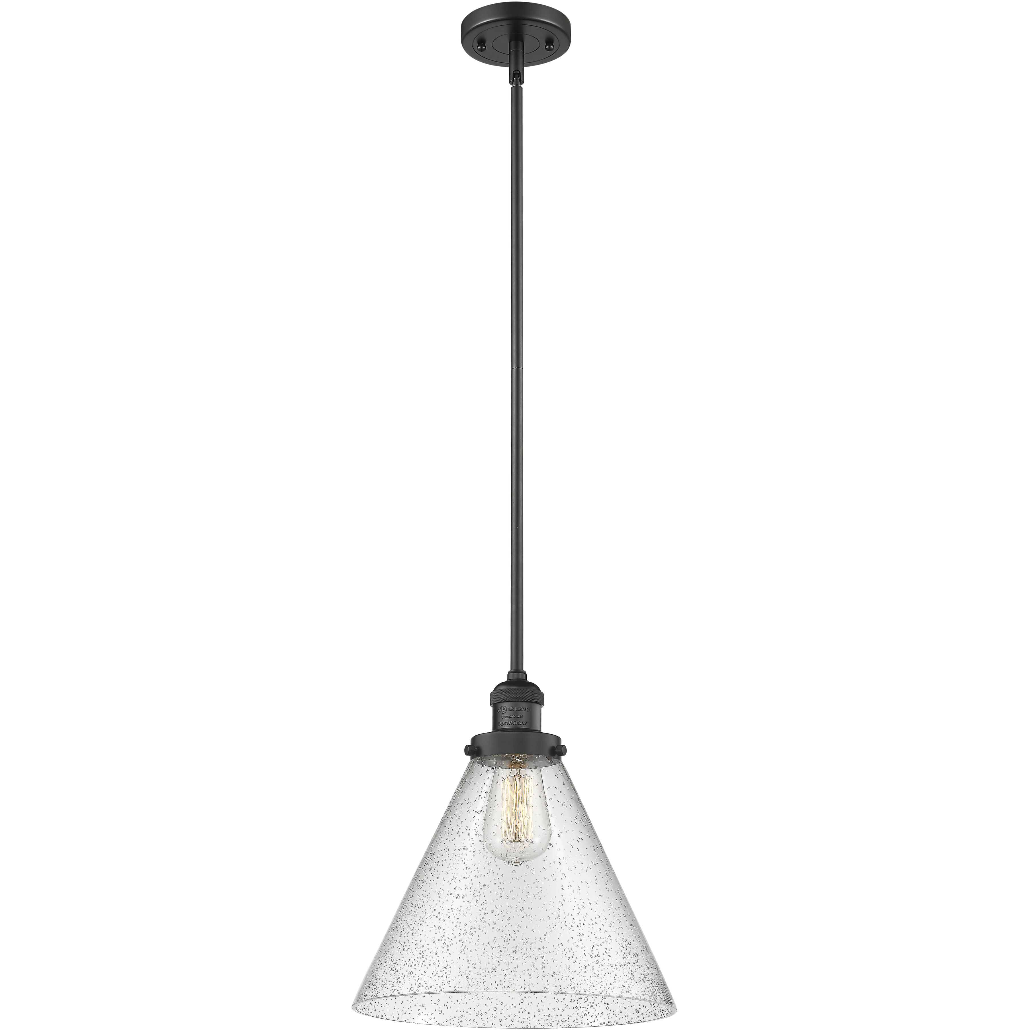 Franklin Restoration Cone 1 Light 12 inch Matte Black Mini Pendant Ceiling Light in Incandescent, Seedy, Franklin Restoration