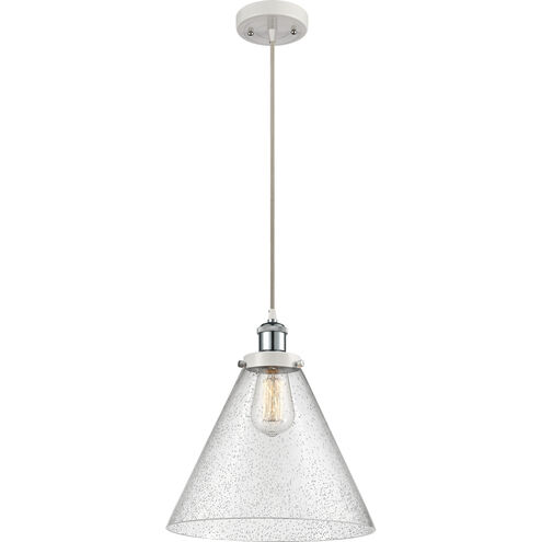Ballston X-Large Cone LED 8 inch White and Polished Chrome Mini Pendant Ceiling Light in Seedy Glass
