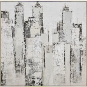 Urban Mist Abstract Off White with Gray and Light Wood Framed Wall Art
