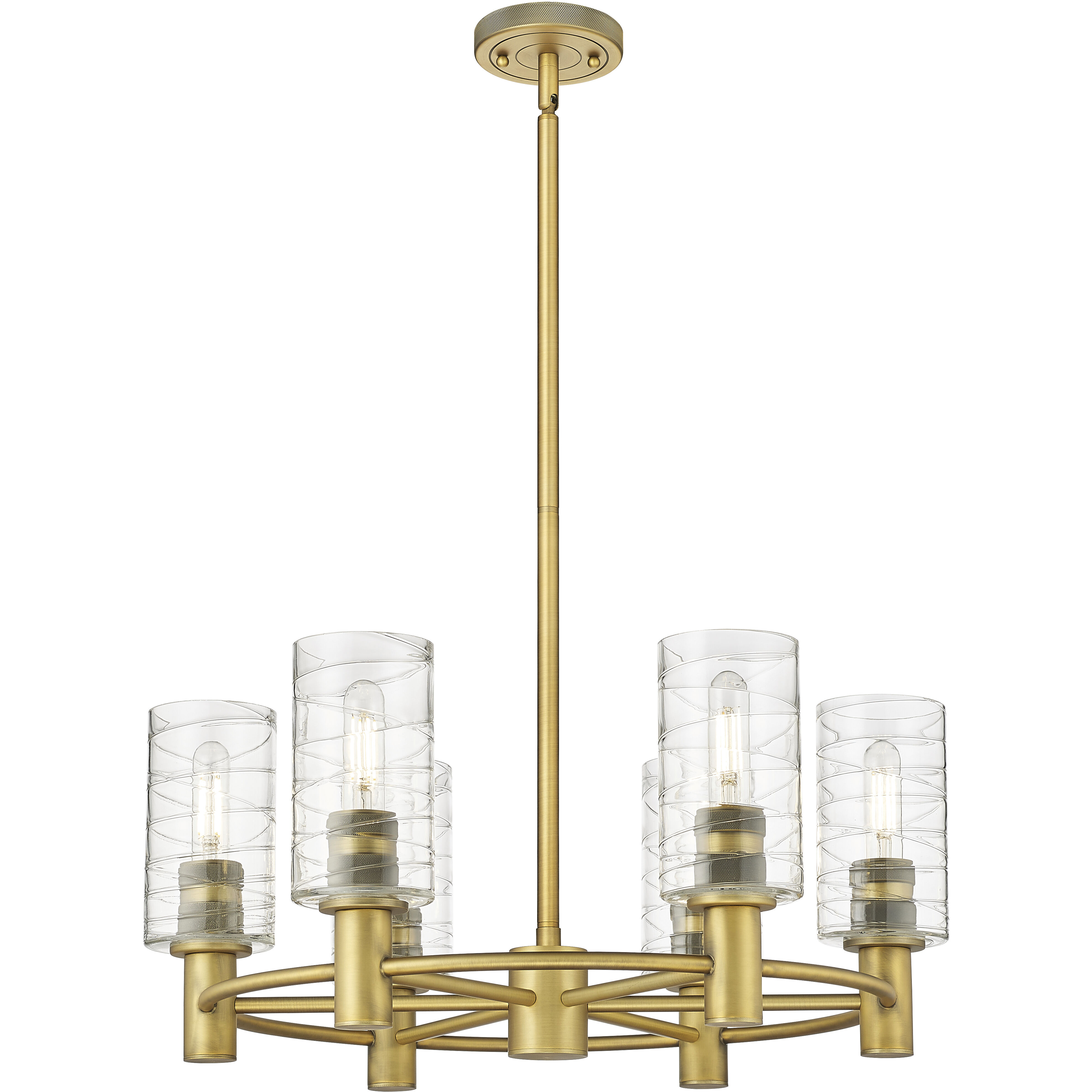 Crown Point 6 Light 24 inch Brushed Brass Chandelier Ceiling Light in Deco Swirl Glass
