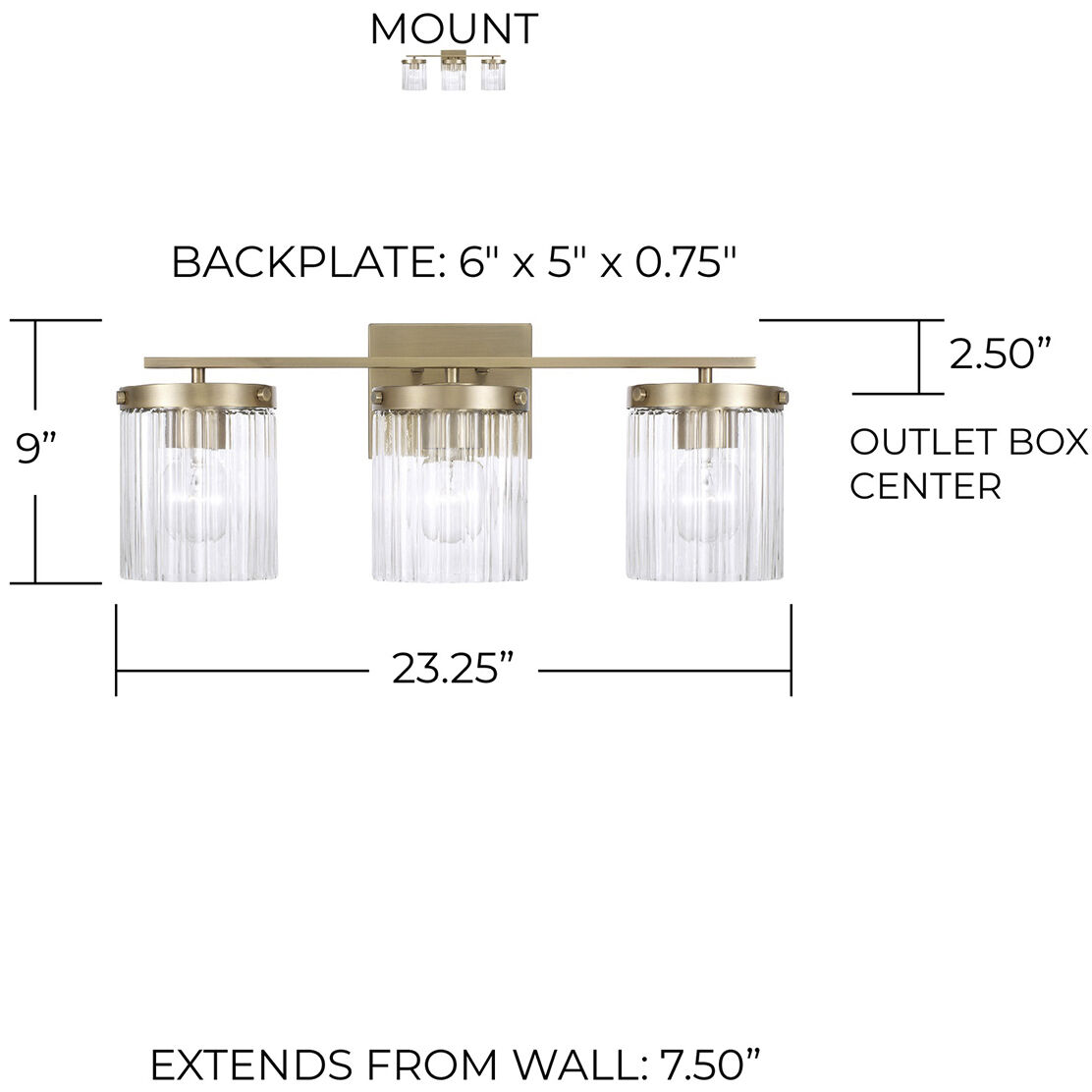 Vaughn 3 Light 23.25 inch Aged Brass Vanity Light Wall Light