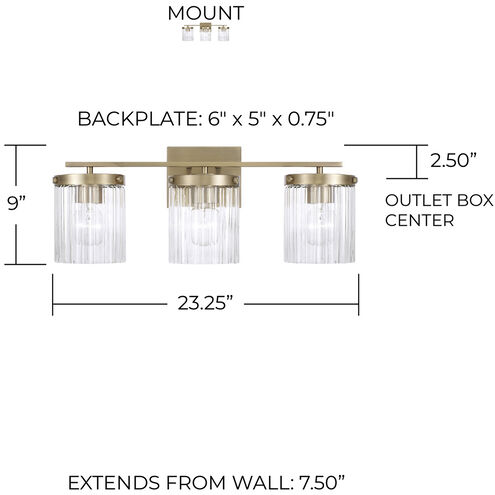 Vaughn 3 Light 23.25 inch Aged Brass Vanity Light Wall Light