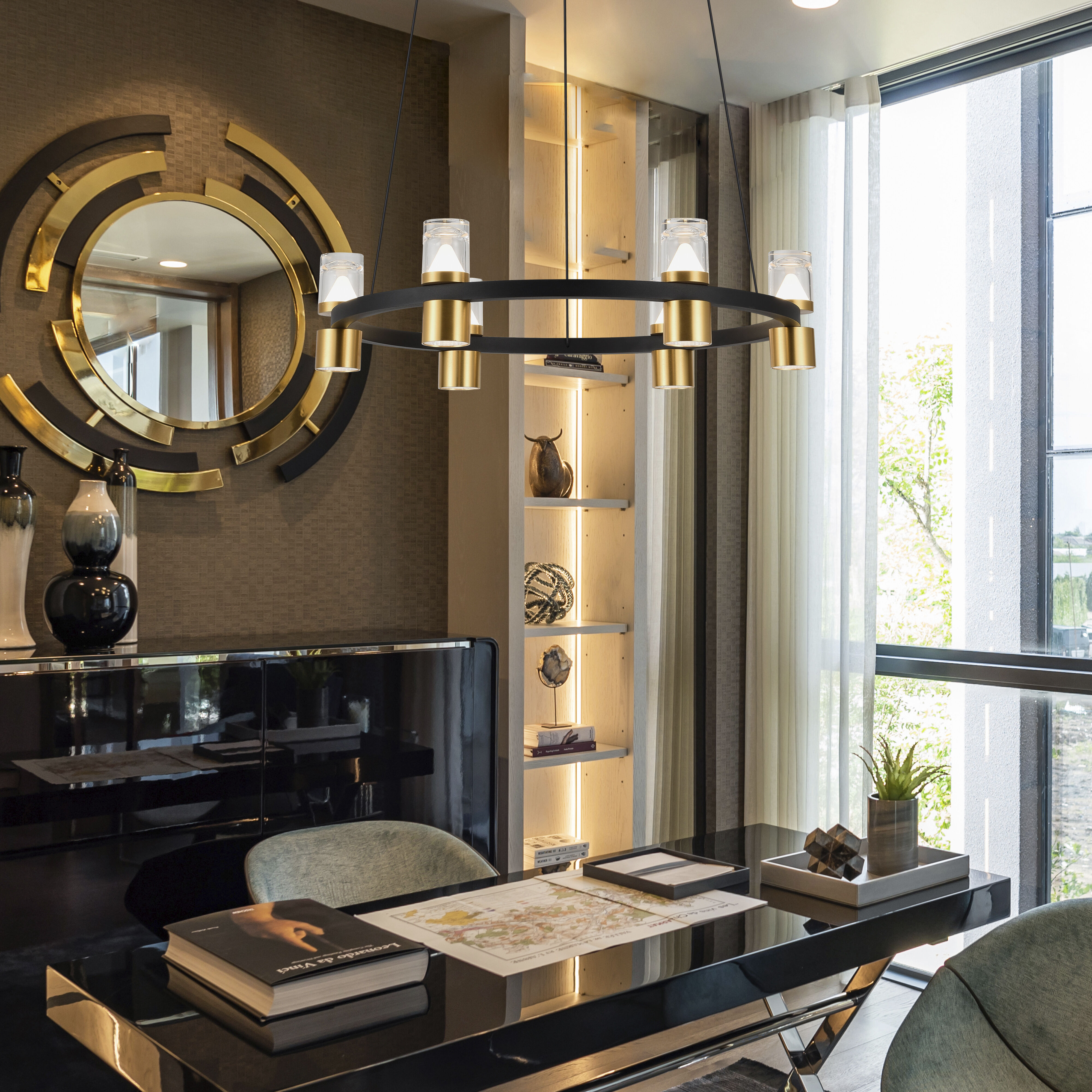 Ellegi Series 24 inch Black/Gold Chandelier Ceiling Light, Artisan Collection