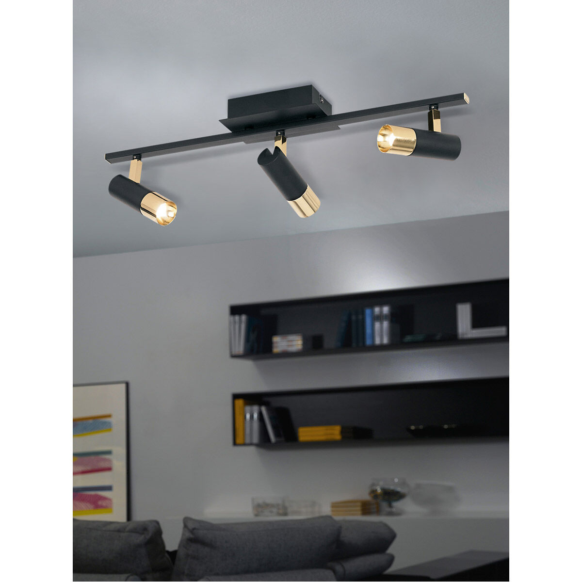 Tomares 3 Light 120 Black and Brass Track Light Ceiling Light