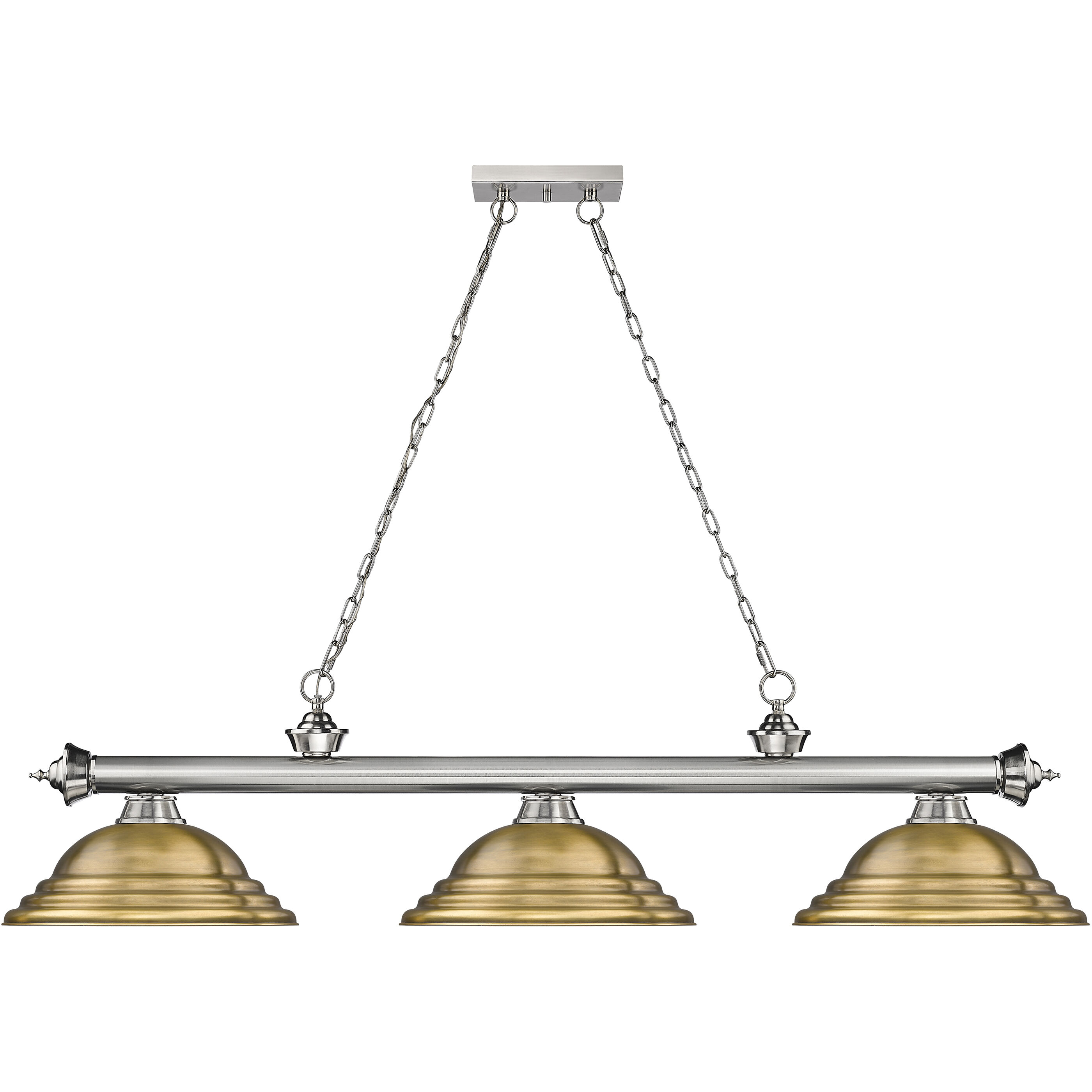 Cordon 3 Light 58 inch Brushed Nickel Billiard Ceiling Light in Rubbed Brass Metal