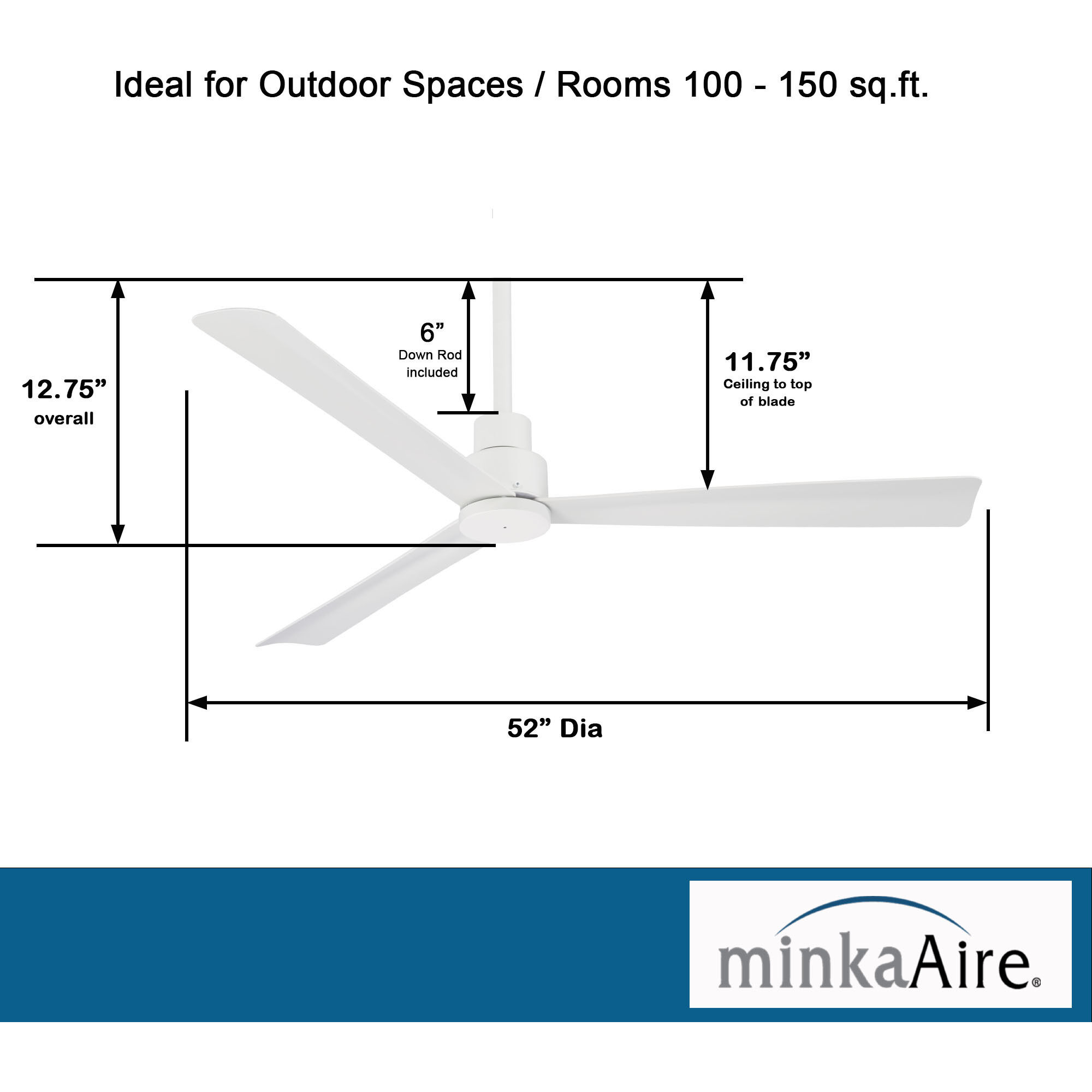 Simple 52 inch Flat White Outdoor Ceiling Fan