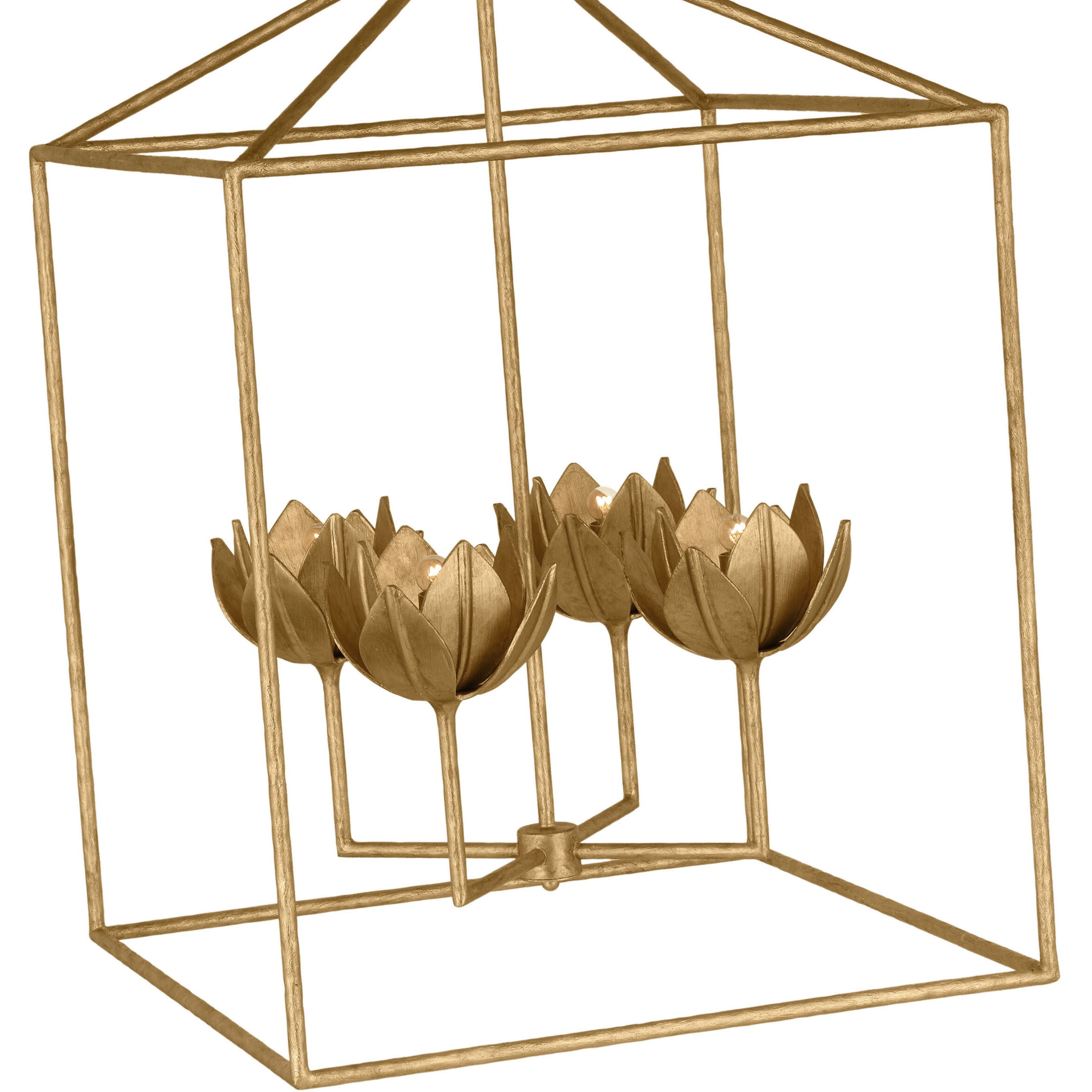 Julie Neill Alberto LED 24 inch Antique Gold Leaf Open Cage Lantern Ceiling Light, Large