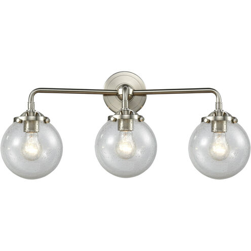 Nouveau Beacon LED 24 inch Brushed Satin Nickel Bath Vanity Light Wall Light in Seedy Glass, Nouveau