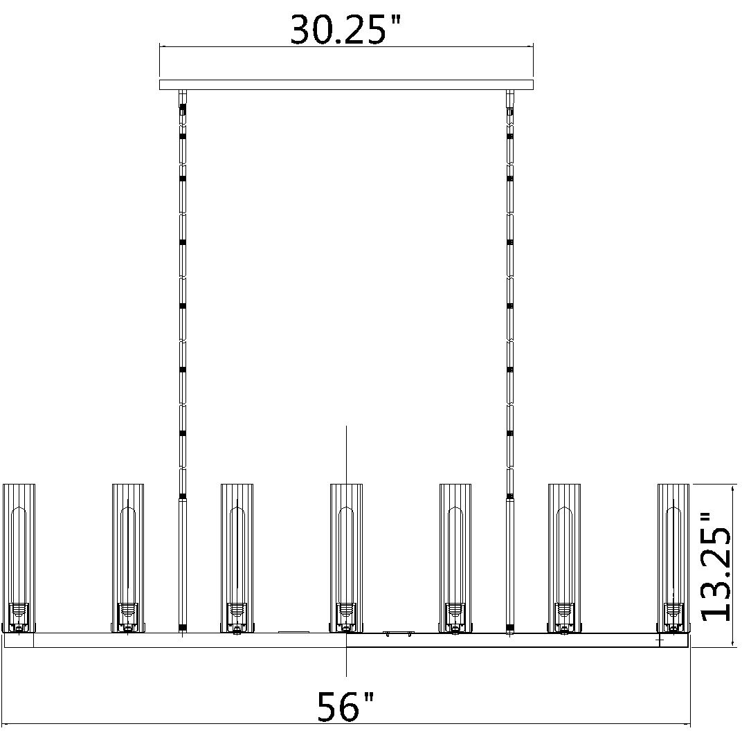 Beau 9 Light 56 inch Rubbed Brass Linear Chandelier Ceiling Light