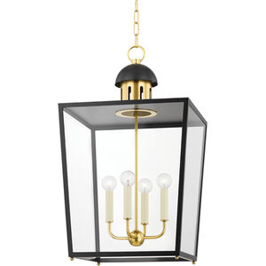 June 4 Light 16 inch Aged Brass and Soft Black Indoor Lantern Pendant Ceiling Light