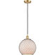 Ballston Large Farmhouse Chicken Wire LED 10 inch Satin Gold Mini Pendant Ceiling Light, Ballston