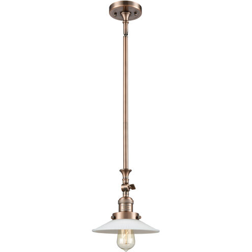 Franklin Restoration Halophane LED 8.5 inch Antique Copper Mini Pendant Ceiling Light in Matte White Halophane Glass, Franklin Restoration