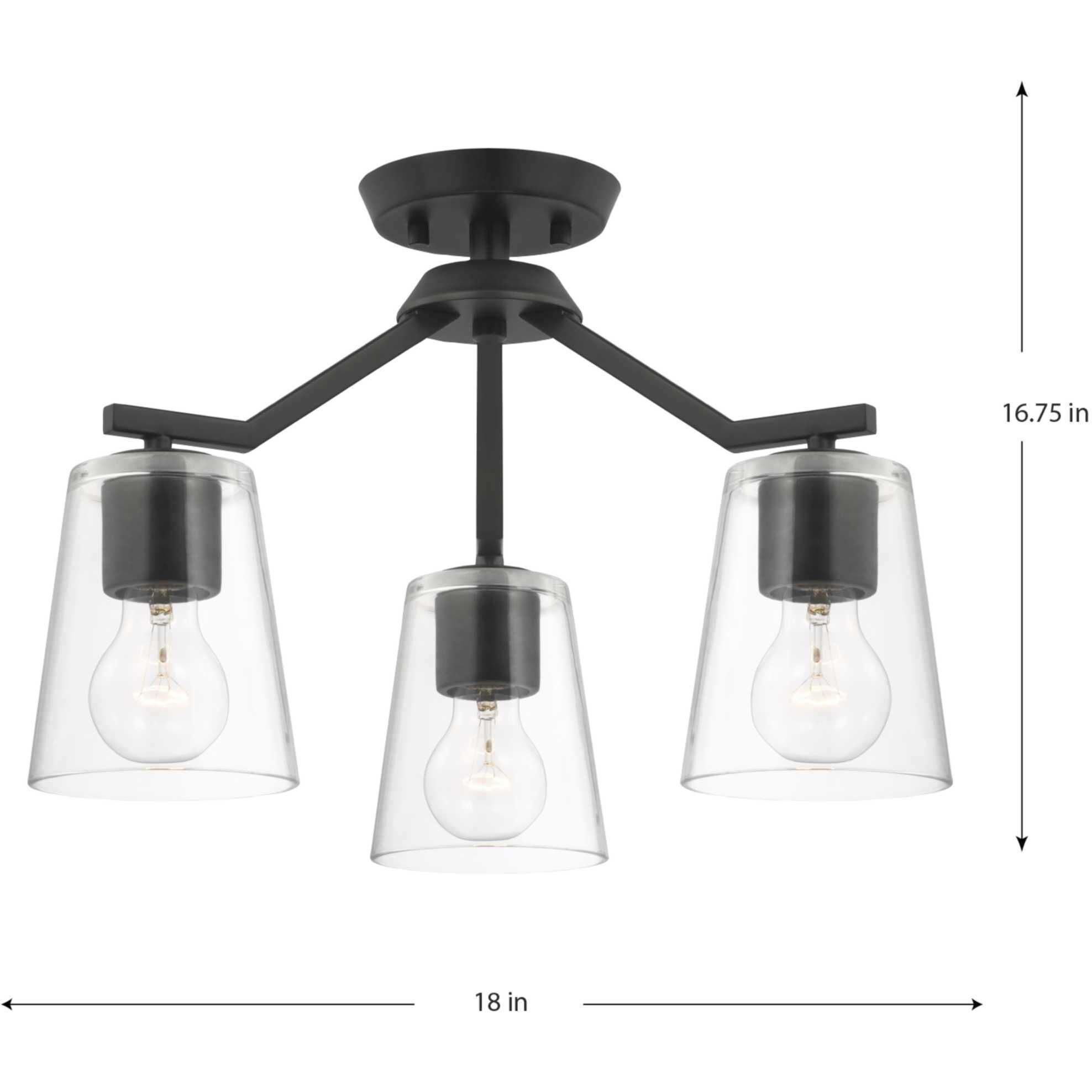 Vertex 3 Light 18 inch Matte Black Convertible Chandelier Ceiling Light