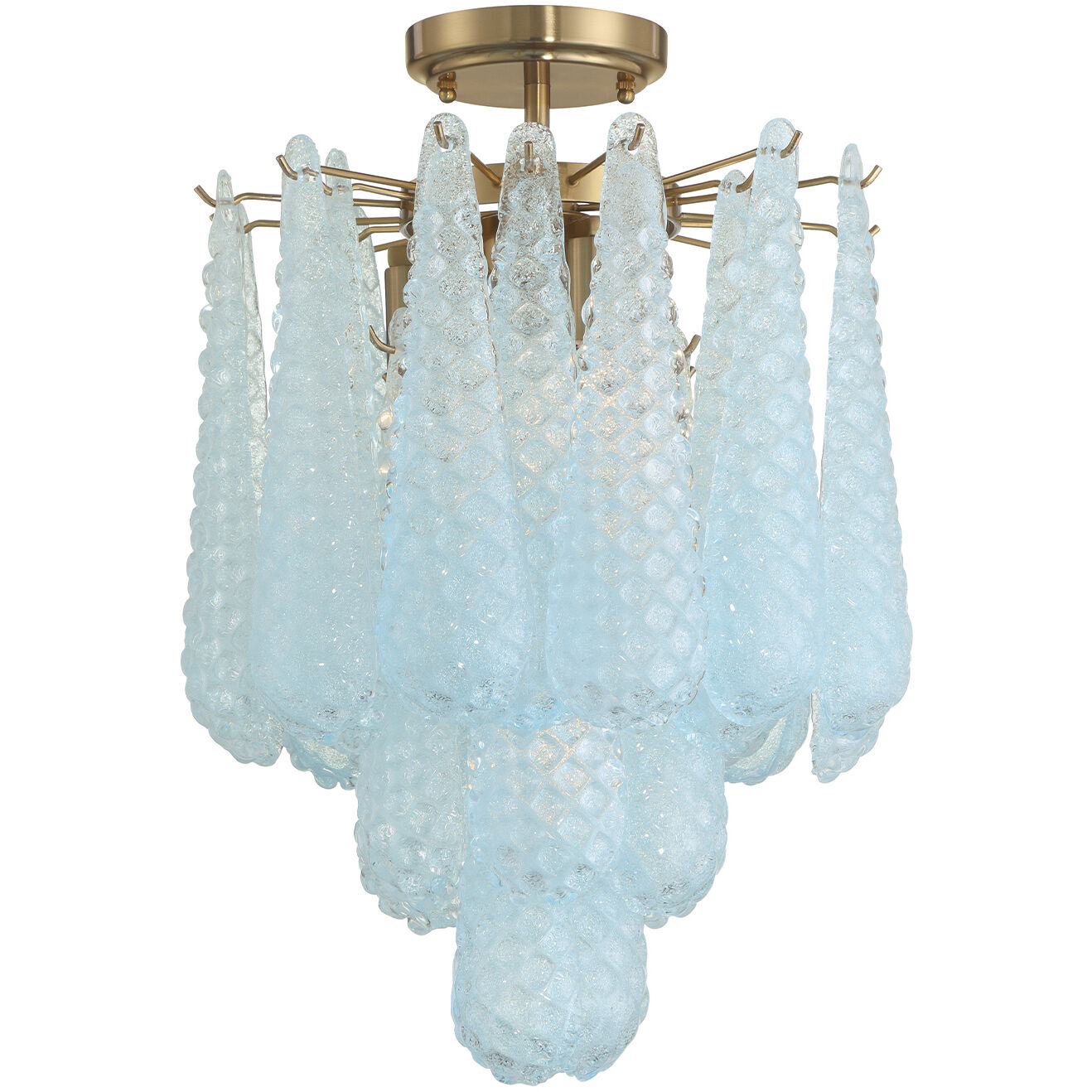 Ollie 4 Light 14.25 inch Aged Brass Semi Flush Ceiling Light in Sand Glass Blue