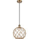 Ballston Large Farmhouse Rope 1 Light 10 inch Brushed Brass Mini Pendant Ceiling Light in Clear Glass with Brown Rope, Ballston